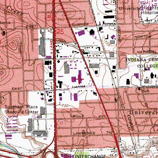 Topographic Map of Southgate Plaza Shopping Center, IN