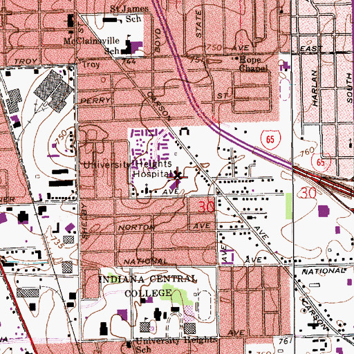 Topographic Map of Indiana Bible College, IN