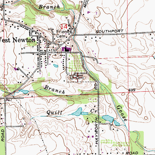 Topographic Map of West Newton Cemetery, IN