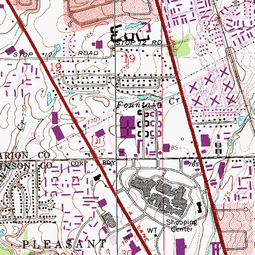 Topographic Map of County Line Mall Shopping Center, IN