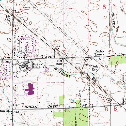 Topographic Map of Franklin Township Park, IN