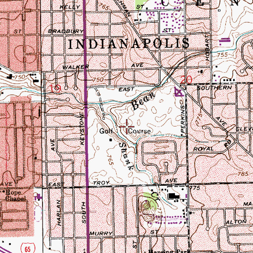 Topographic Map of Sarah Shank Golf Course, IN