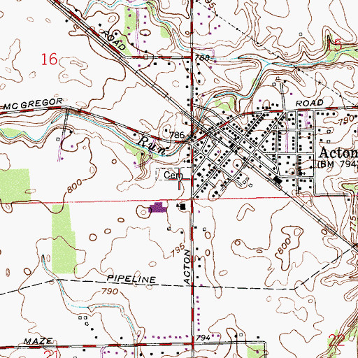 Topographic Map of Acton Cemetery, IN