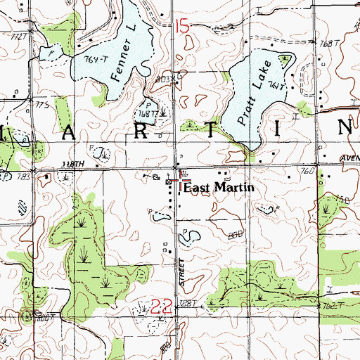 Topographic Map of East Martin, MI