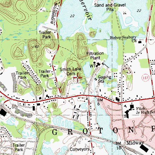 Topographic Map of Smith Lake Cemetery, CT