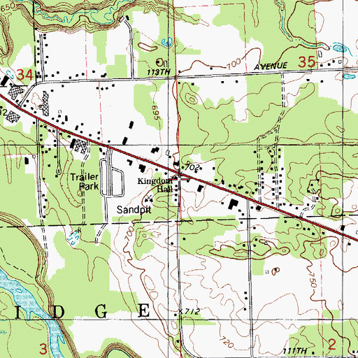 Topographic Map of Kingdom Hall, MI