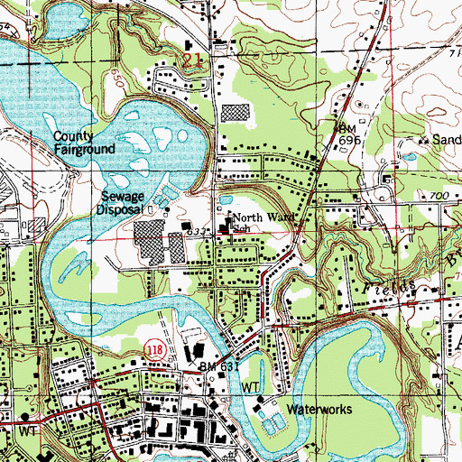 Topographic Map of North Ward School, MI