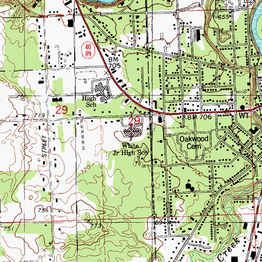 Topographic Map of White Junior High School, MI