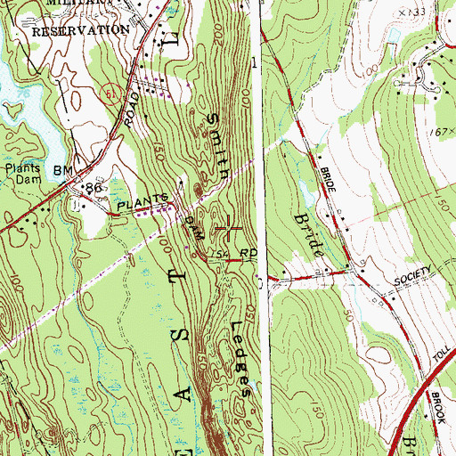 Topographic Map of Smith Ledges, CT