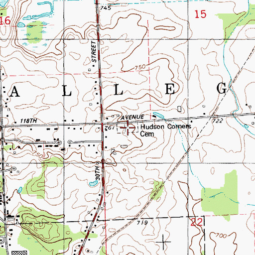 Topographic Map of Hudson Corners Cemetery, MI