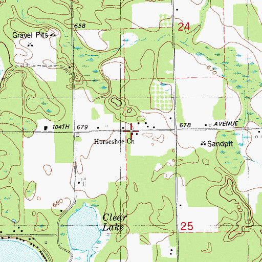 Topographic Map of Horseshoe Church, MI