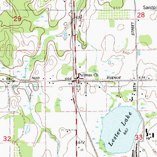 Topographic Map of Pullman Church, MI