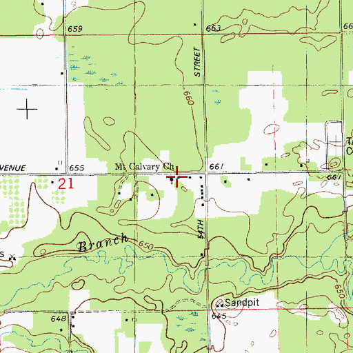 Topographic Map of Mount Calvary Church, MI