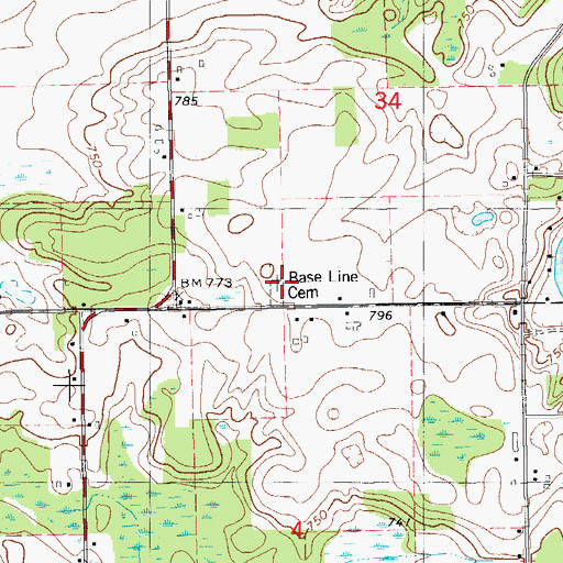 Topographic Map of Base Line Cemetery, MI