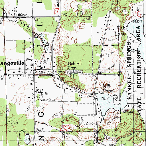 Topographic Map of Oak Hill Cemetery, MI