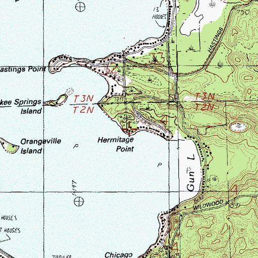 Topographic Map of Hermitage Point, MI