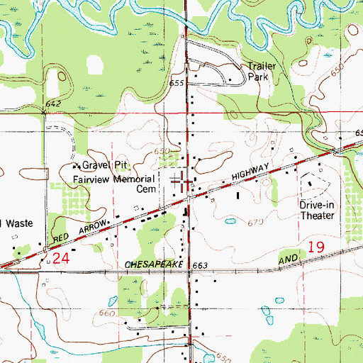Topographic Map of Fairview Memorial Cemetery, MI
