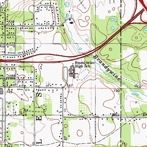 Topographic Map of Brandywine High School, MI