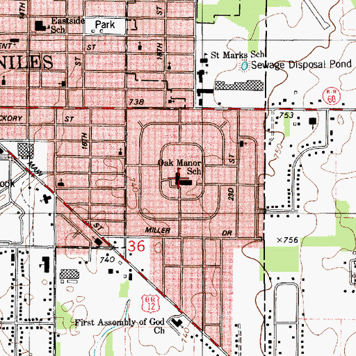 Topographic Map of Oak Manor School, MI