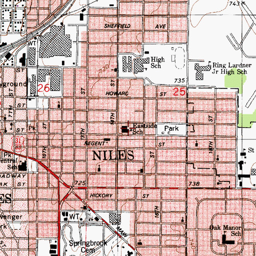 Topographic Map of Eastside School, MI