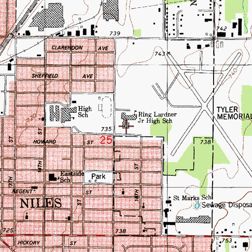 Topographic Map of Ring Lardner Junior High School, MI