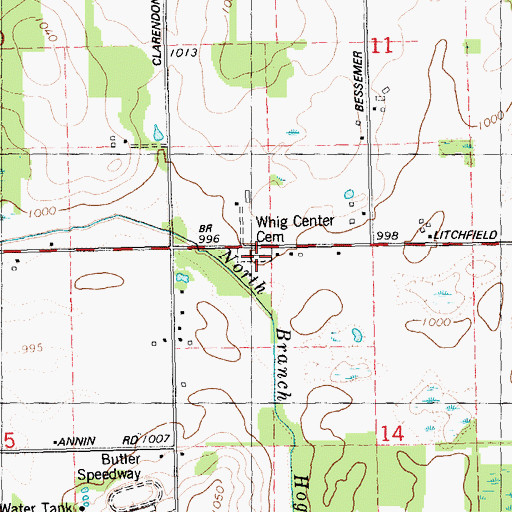 Topographic Map of Whig Center Cemetery, MI