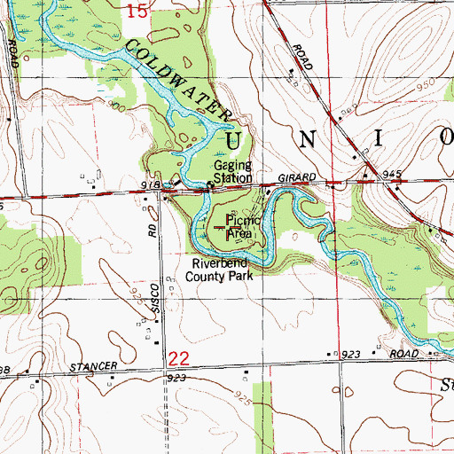 Topographic Map of Riverbend County Park, MI