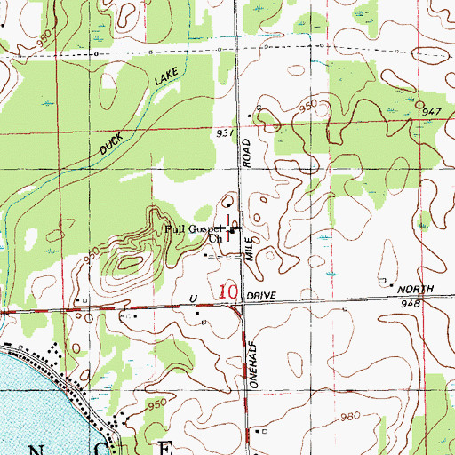 Topographic Map of Full Gospel Church, MI