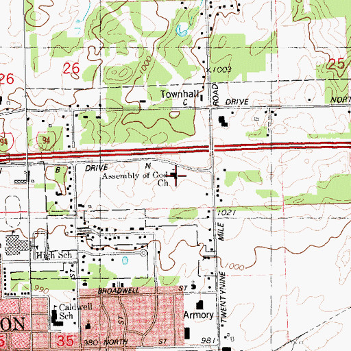 Topographic Map of Assembly of God Church, MI