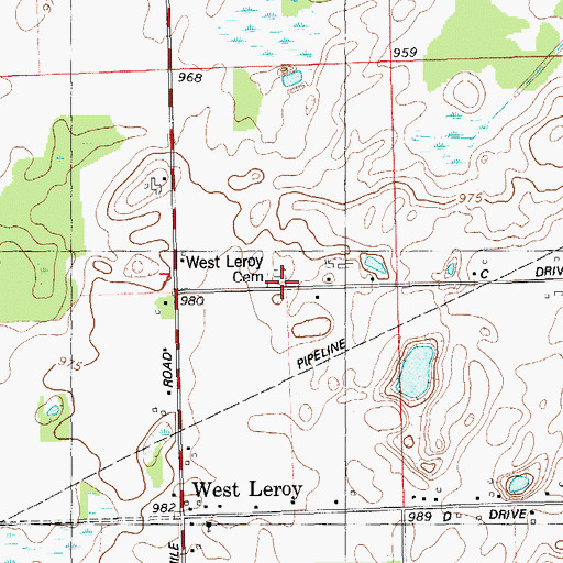 Topographic Map of West Leroy Cemetery, MI