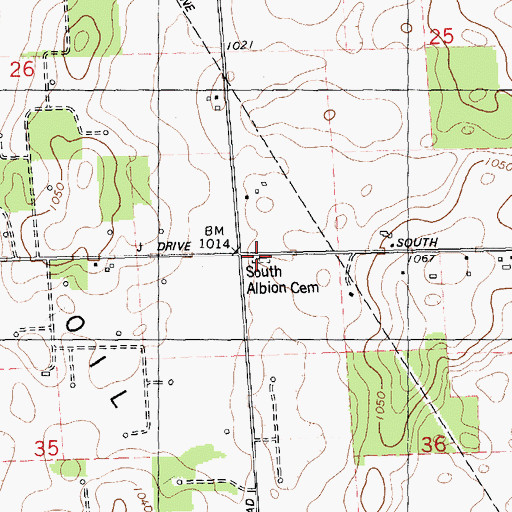 Topographic Map of South Albion Cemetery, MI