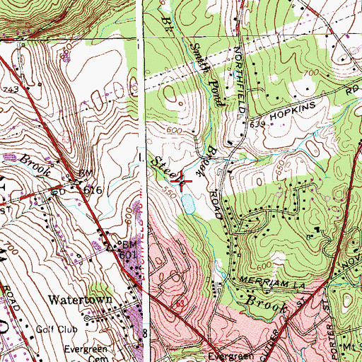 Topographic Map of Smith Pond Brook, CT
