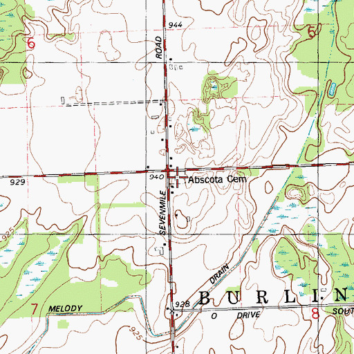 Topographic Map of Abscota Cemetery, MI