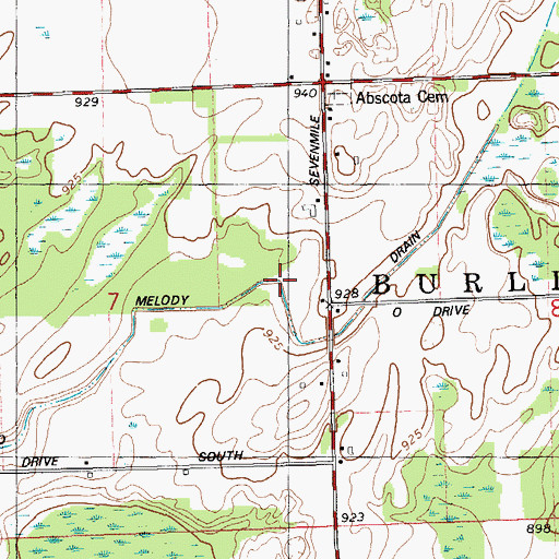 Topographic Map of Miller and Melody Drain, MI
