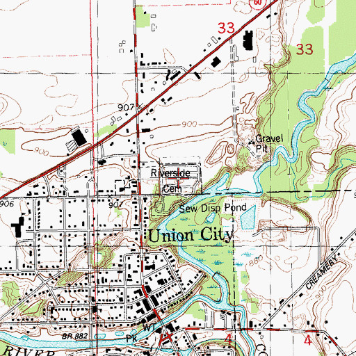 Topographic Map of Riverside Cemetery, MI