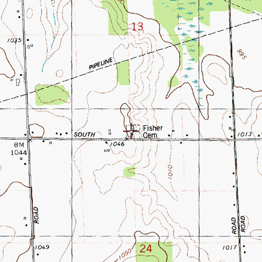 Topographic Map of Fisher Cemetery, MI