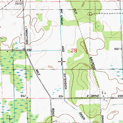 Topographic Map of McIlwain and Extension Drain, MI