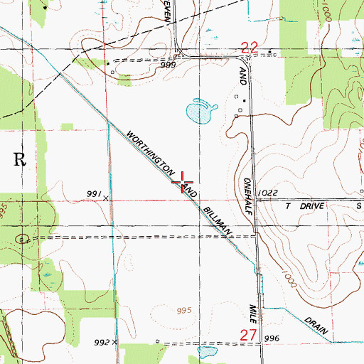 Topographic Map of Worthington and Billman Drain, MI