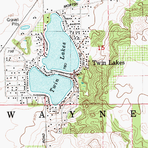 Topographic Map of Twin Lakes, MI