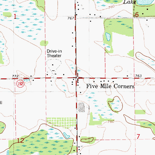 Topographic Map of Five Mile Corners, MI