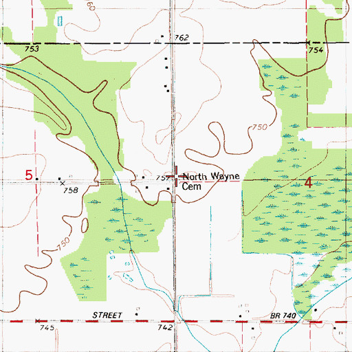 Topographic Map of North Wayne Cemetery, MI