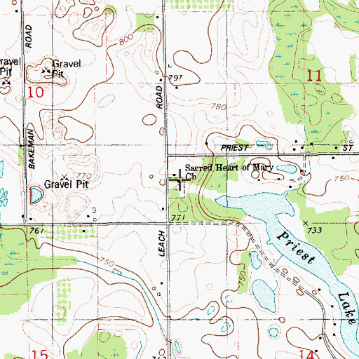 Topographic Map of Sacred Heart of Mary Church, MI