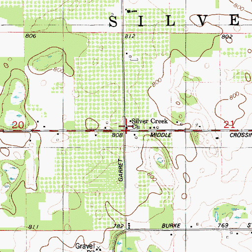 Topographic Map of Silver Creek Church, MI
