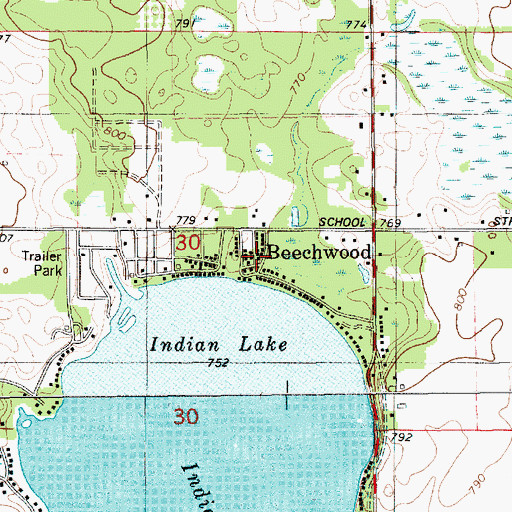 Topographic Map of Beechwood, MI
