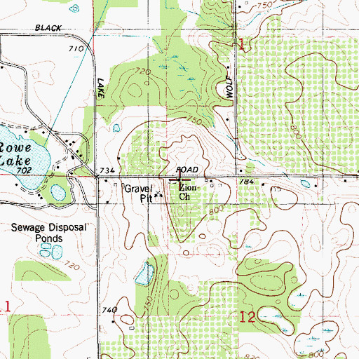 Topographic Map of Zion Church, MI