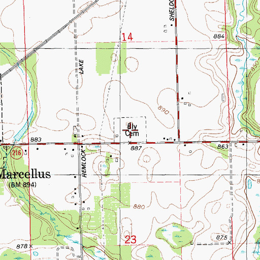 Topographic Map of Bly Cemetery, MI