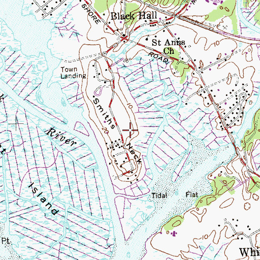 Topographic Map of Smiths Neck, CT
