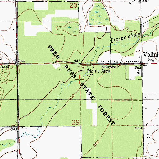 Topographic Map of Fred Russ State Forest, MI