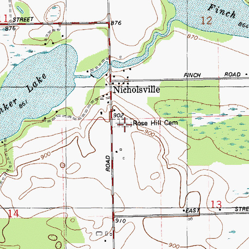 Topographic Map of Rose Hill Cemetery, MI