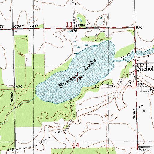 Topographic Map of Bunker Lake, MI